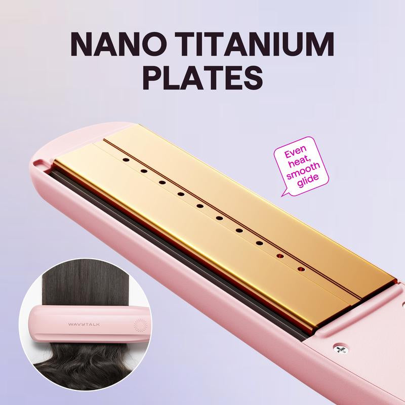 Wavytalk Steam Sesh Hair Straightener, Nano-Titanium Straightening Brush with Detachable Comb & 1.38'' Wide Plate for Frizz-Free, Shiny Hair