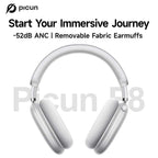 Picun F8 Pro Wireless Headphones - 52Db Noise Cancellation, 5 Smart ENC Mics, Detachable Fabric Ear Cushions, 120 Hour Standby, Seamless Dual Device Connection for All-Day Use and Boosted Productivity