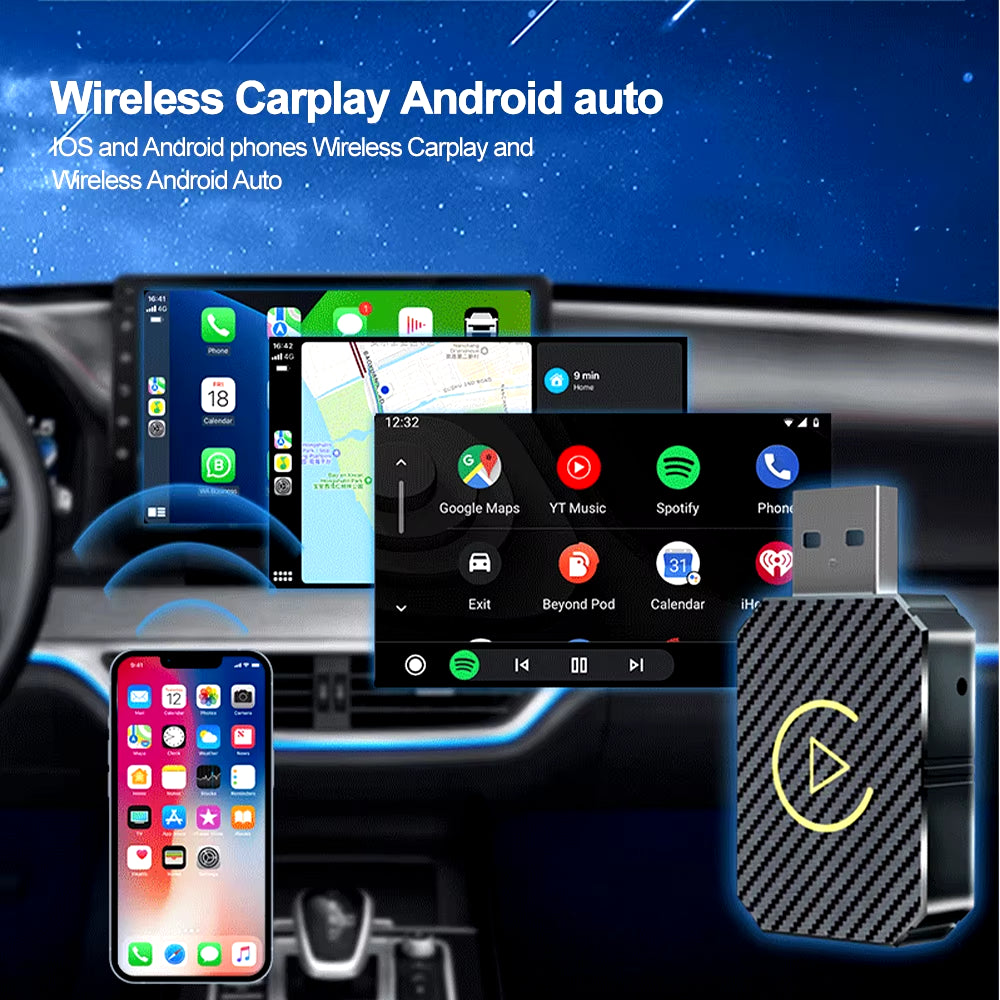 2 in 1 Wireless Carplay Adapter&Android Mini Auto Wireless Adapter, 5Ghz Wifi Type-C/Usb Plug & Play Carplay Wireless Adapter
