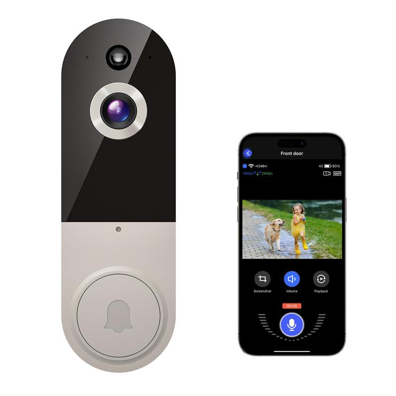 Doorbell Camera Wireless, Smart Wifi Video Doorbell, 1080P, Video Doorbell Camera with 2 Way Audio, AI Human Detection, Night Vision, Cloud Storage, Battery Powered, Easy Installation, 2.4G Wifi Only