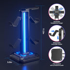 KDD Headset Halterung Mit 9 Lichtmodi - Controller Halter Schreibtisch - Drehbarer Gaming Kopfhörer Ständer & Abnehmbarer Controller Haken Für Gamer PC Xbox ONE PS5 Gaming Zubehör (Schwarz)