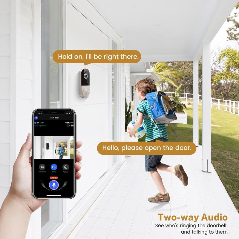 Doorbell Camera Wireless, Smart Wifi Video Doorbell, 1080P, Video Doorbell Camera with 2 Way Audio, AI Human Detection, Night Vision, Cloud Storage, Battery Powered, Easy Installation, 2.4G Wifi Only