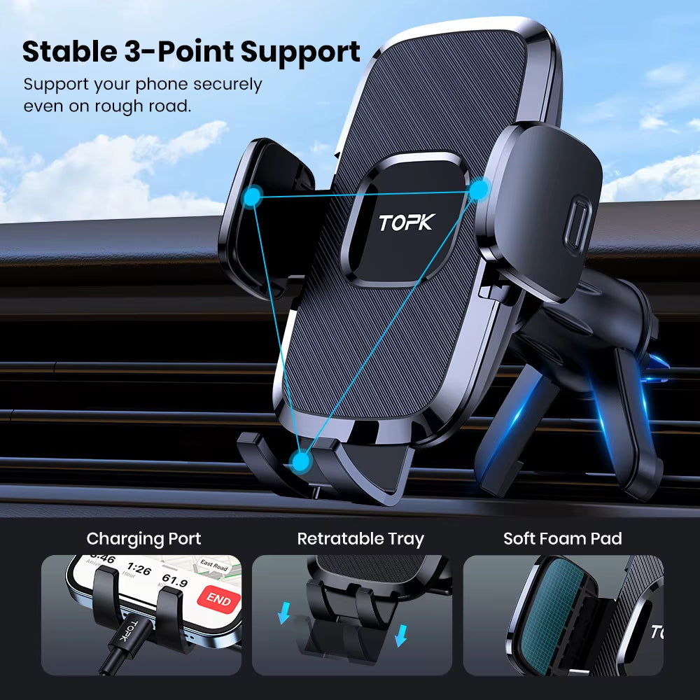 Car Phone Holder Air Vent Car Phone Mount Upgrade Hook Clip Gravity,Aluminum Car Cradle for Iphone 15 14 13 12 11 Pro Max