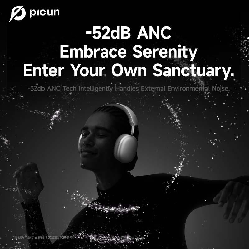 Picun F8 Pro Wireless Headphones - 52Db Noise Cancellation, 5 Smart ENC Mics, Detachable Fabric Ear Cushions, 120 Hour Standby, Seamless Dual Device Connection for All-Day Use and Boosted Productivity