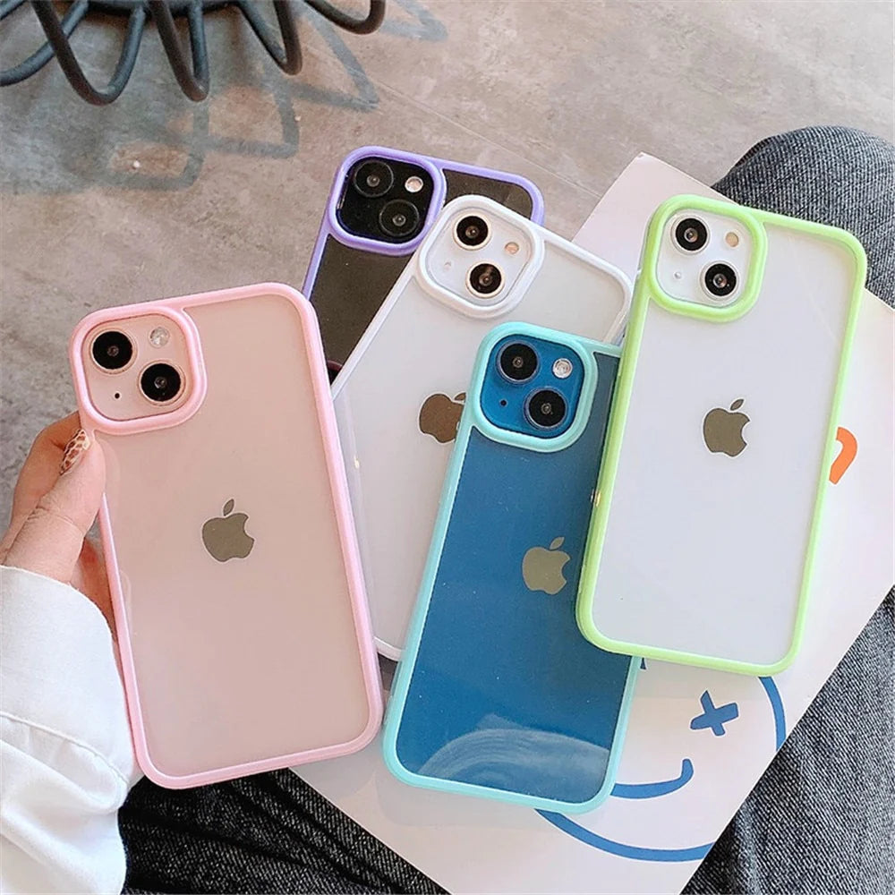 Candy Shockproof Silicone Bumper Phone Case for Iphone 14 11 12 13 Pro Max X XS XR 8 7 plus SE Transparent Protection Back Cover