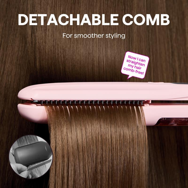Wavytalk Steam Sesh Hair Straightener, Nano-Titanium Straightening Brush with Detachable Comb & 1.38'' Wide Plate for Frizz-Free, Shiny Hair
