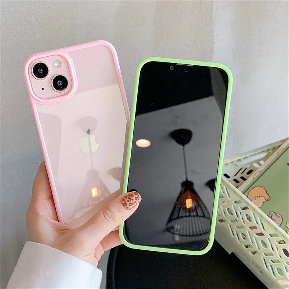 Candy Shockproof Silicone Bumper Phone Case for Iphone 14 11 12 13 Pro Max X XS XR 8 7 plus SE Transparent Protection Back Cover