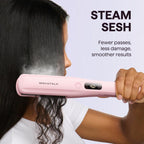 Wavytalk Steam Sesh Hair Straightener, Nano-Titanium Straightening Brush with Detachable Comb & 1.38'' Wide Plate for Frizz-Free, Shiny Hair