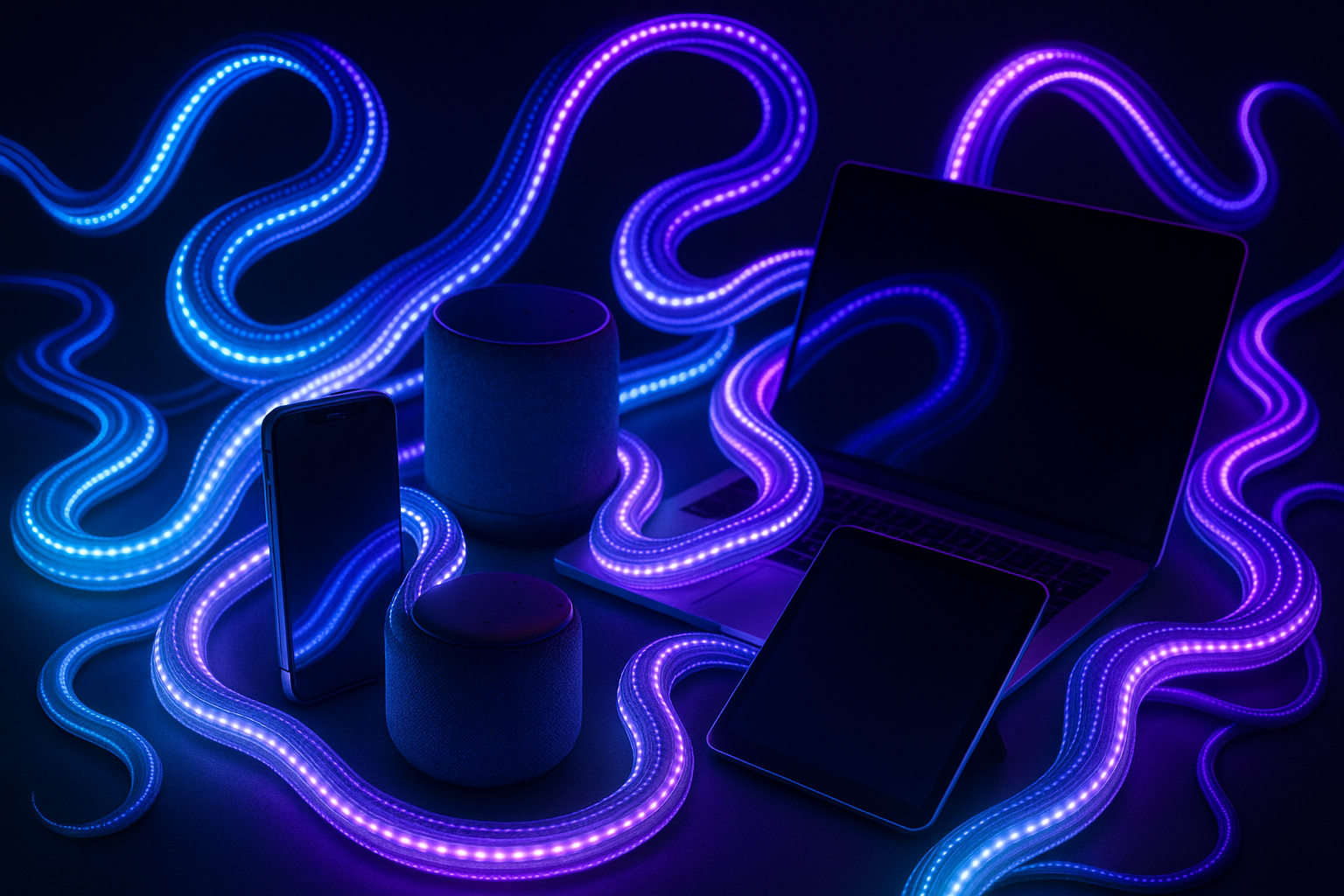 Led licht welches um smart tech leuchtet aber sich so wie schlangenlinien bewegt 